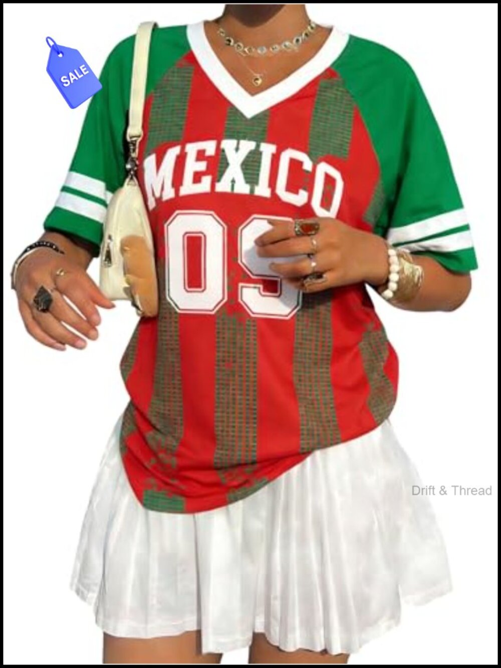 Oversized Soccer Jersey V-Neck Short Sleeve Sport Tee